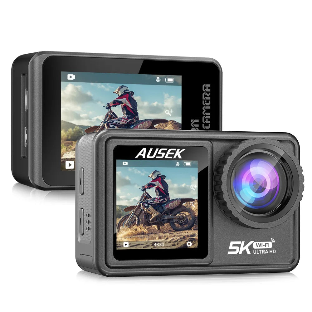 AUSEK S81TRW 5K Action Camera – 4K60FPS, 48MP, EIS, 5X Zoom, 1080P Webcam, Wi-Fi Vlog Sports Cam with Remote & Optional Filters