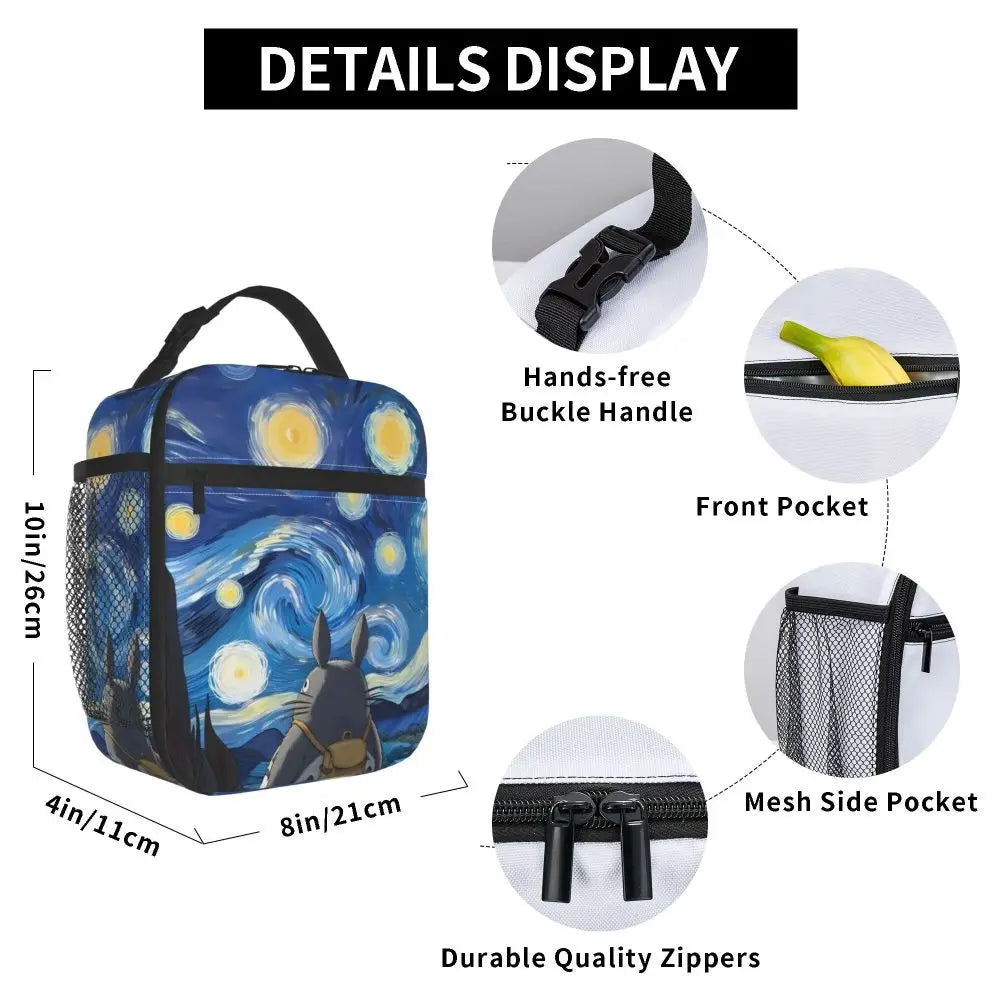 Totoro Miyazaki Anime Insulated Lunch Tote Bag – Portable Thermal Cooler for School & Office