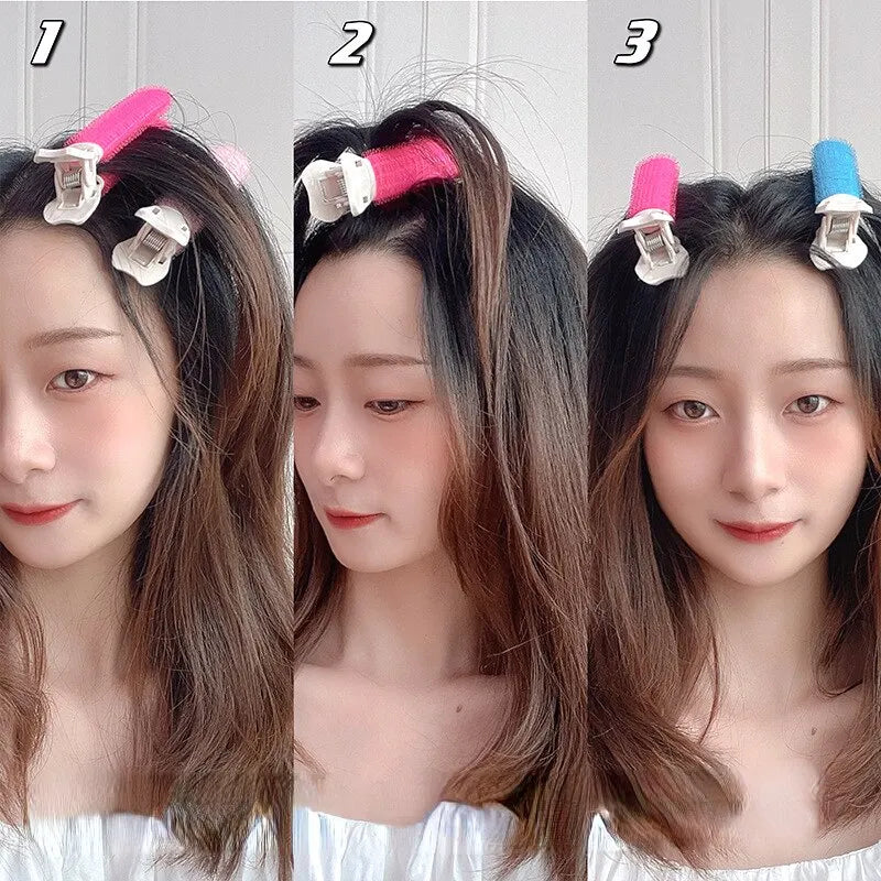 2Pcs Fluffy Bangs Hair Root Clips - Lazy Hair Top Styling Curling Barrel, Portable Korean Hair Rollers