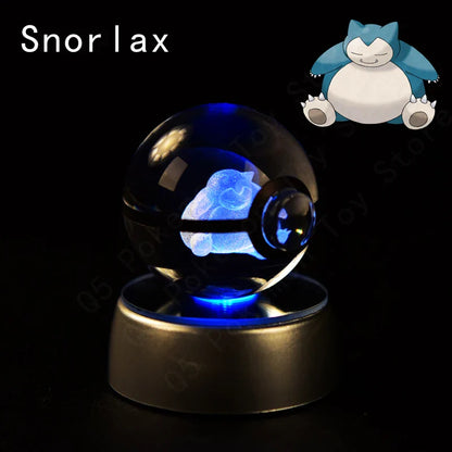 Pokemon 3D Crystal Ball Figurine — Pikachu, Gengar, Mew, Mewtwo Glass Statue with Lamp Base, Kids Birthday Gift