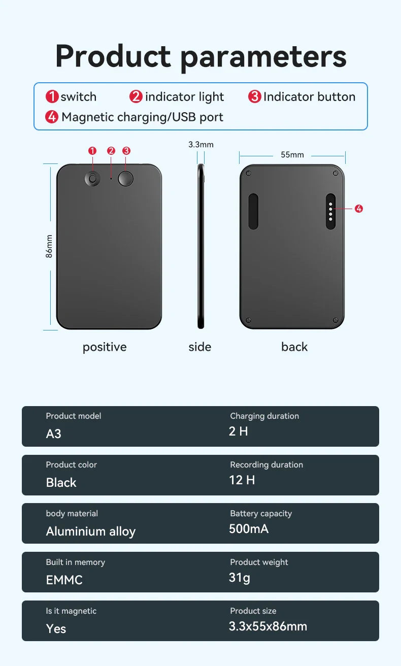 AI-Powered ChatGPT-4 Phone Call Recorder – Mini Audio Voice Recorder, Transcribe & Summarize, 58 Language Translator, Audio Dictaphone