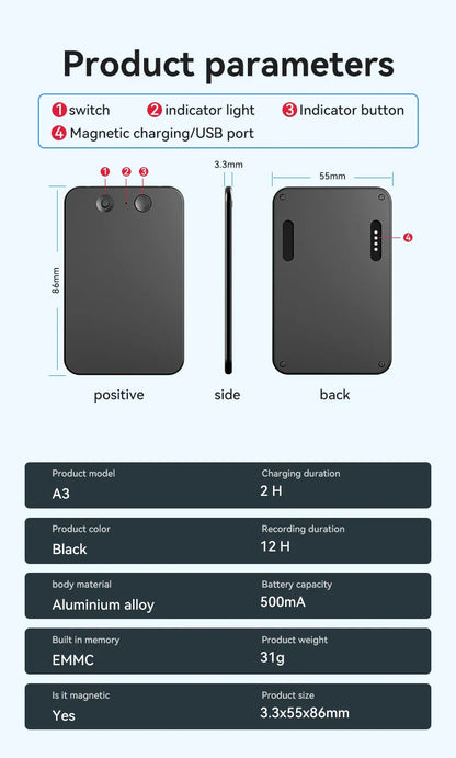 AI-Powered ChatGPT-4 Phone Call Recorder – Mini Audio Voice Recorder, Transcribe & Summarize, 58 Language Translator, Audio Dictaphone