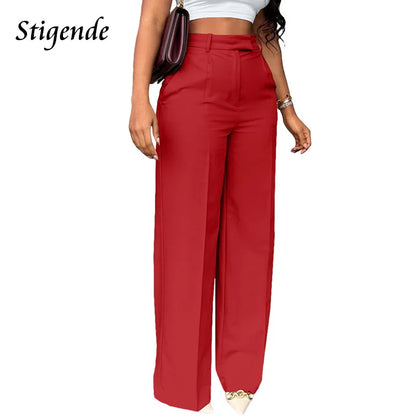 Stigende Women’s Wide Leg Pants – Straight, Loose-Fit Business Casual Trousers with Pockets, Midi Waist Office Pants