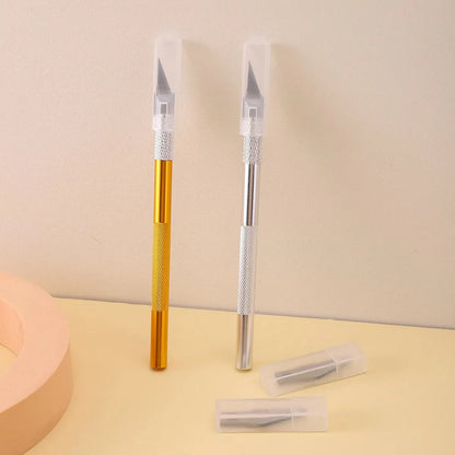 12 Piece Engraving Non-Slip Metal Scalpel Kit – Includes 1 Carving Knife and 11 Blades – Craft Hobby Tools in Gold/Silver, Aluminum