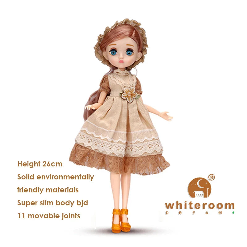 26cm BJD Doll for Girls – Purple Hair Fashion Princess with Big Eyes & Accessories Gift