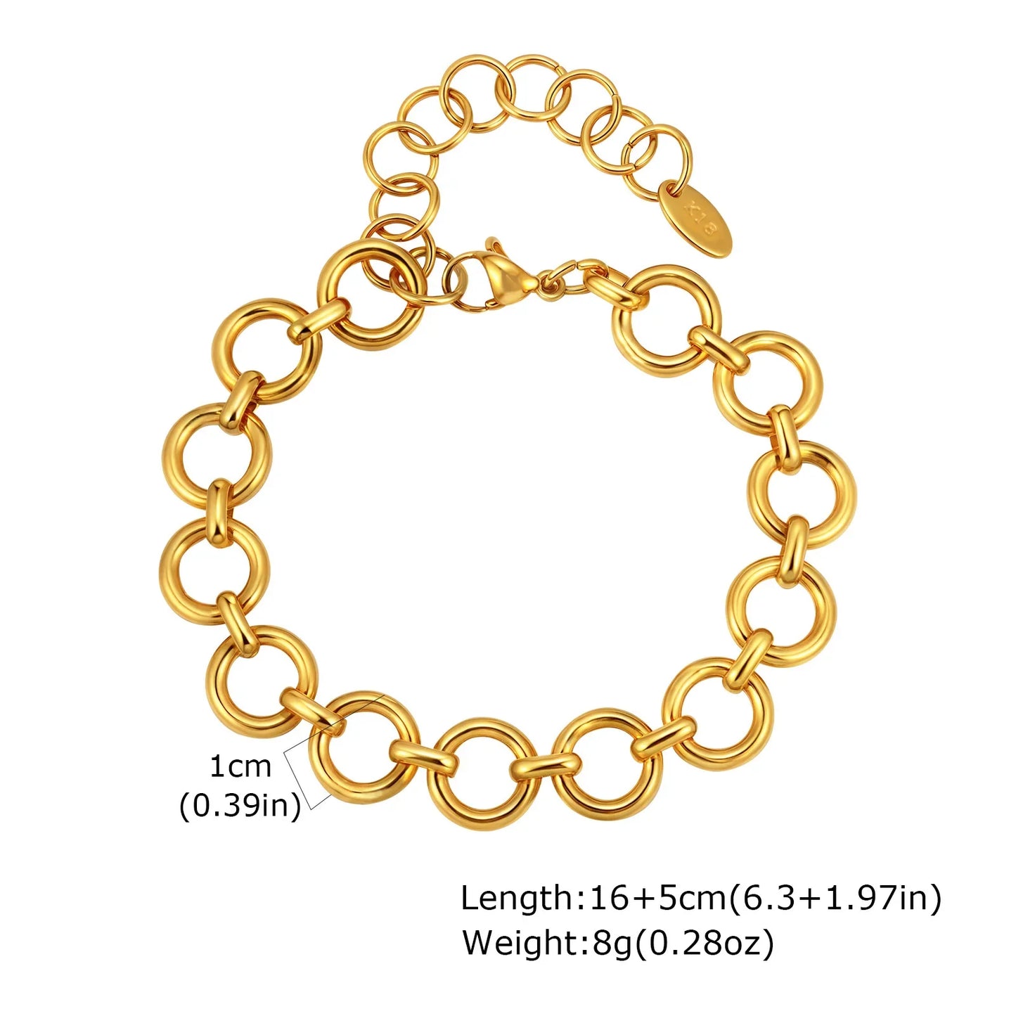 Women's Chunky Gold Plated Stainless Steel Link Chain Bracelet – Waterproof Layered Wristband Jewelry