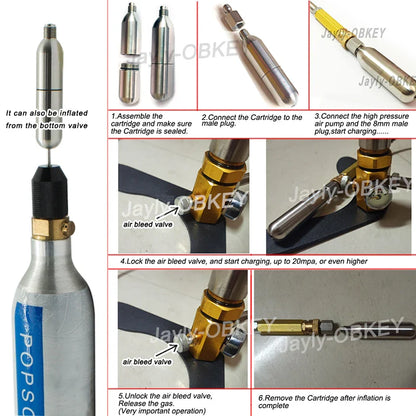 3/8-24UNF CO2 Cartridges – High Pressure Stainless Steel Rechargeable Cylinder for Oxygen Training, Scuba & Rescue Vest