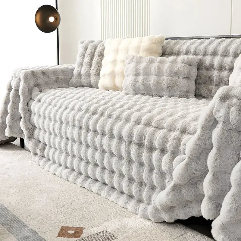 Luxury Rabbit Plush Throw Blanket - Super Soft Thick Fluffy Velvet Sofa Cover for Winter