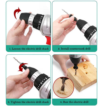 5pcs Countersink Drill Bit Set – Woodworking Pilot Hole Drills for Screw Sizes #5, #6, #8, #10, #12