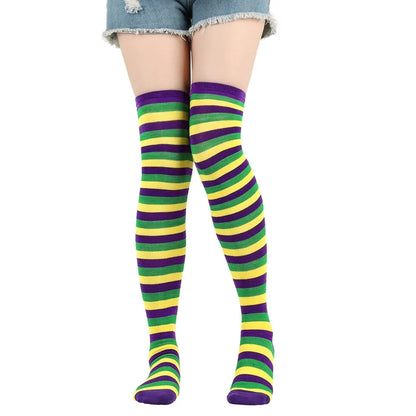 Stylish Knee-Length JK Striped Socks for Women & Girls – Multi-Color Cute Thigh-High Socks   1/2