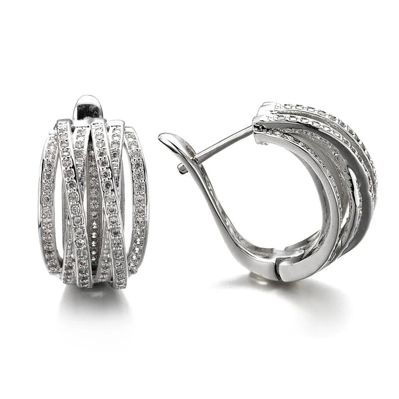 Huitan Silver Cross Hoop Earrings – Full Crystal Cubic Zirconia Statement Jewelry for Women