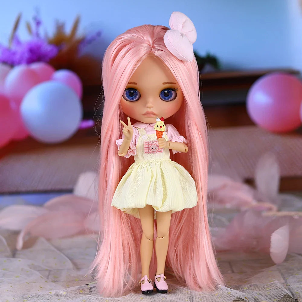 ICY DBS Blyth Doll – 1/6 BJD Joint Body, 30cm Brown Skin Matte Face with Bow, Cute Anime Girl Gift