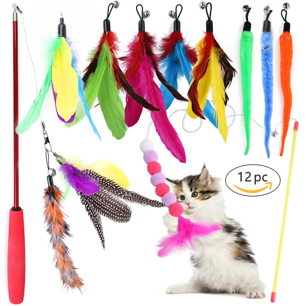 20-Piece Cat Toy Set - Interactive Kitten Toys with Feather Wand, Sisal Mouse, Bell & Balls