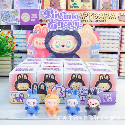 12pcs V3 Big Into Energy Cartoon Flocking Blind Box Cute Doll Desktop Ornaments Surprise Gifts for Kids