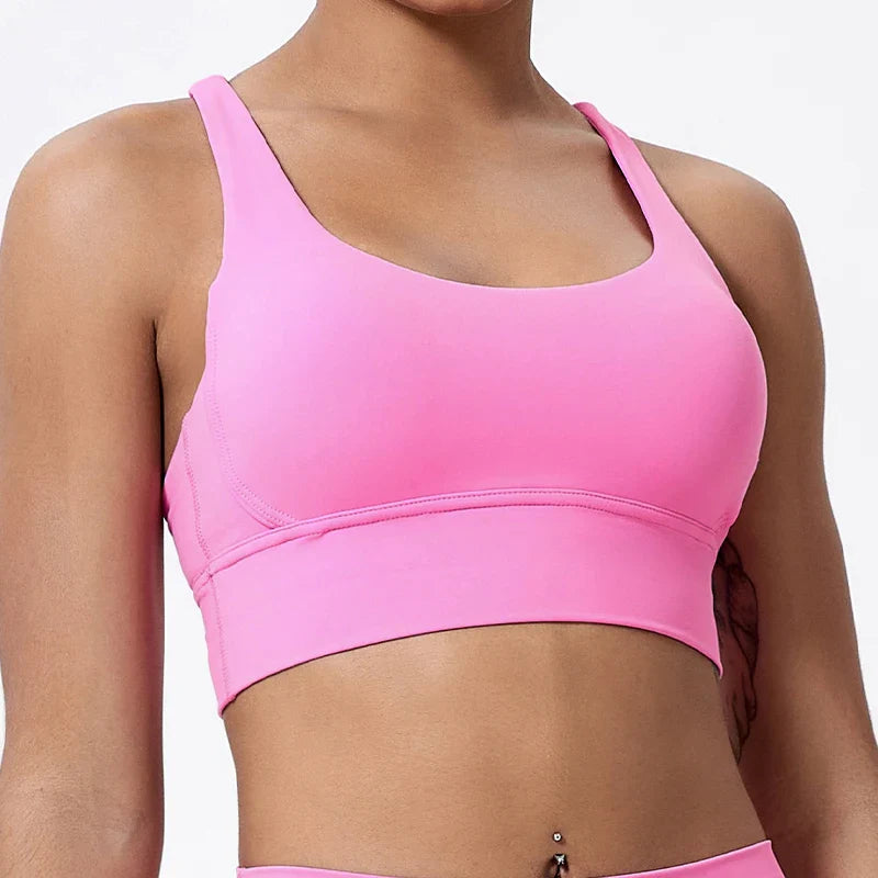 Push-Up Sports Bra for Women – Cross Back Yoga Crop Top, Shockproof Gym Fitness Bra for Running & Workout