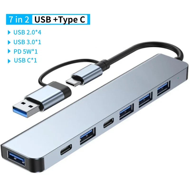 USB 3.0 Type-C Adapter Docking Station – Multi-Hub Splitter with USB 2.0 Port, TF/SD Card Reader, Audio Output for MacBook Pro, Computer