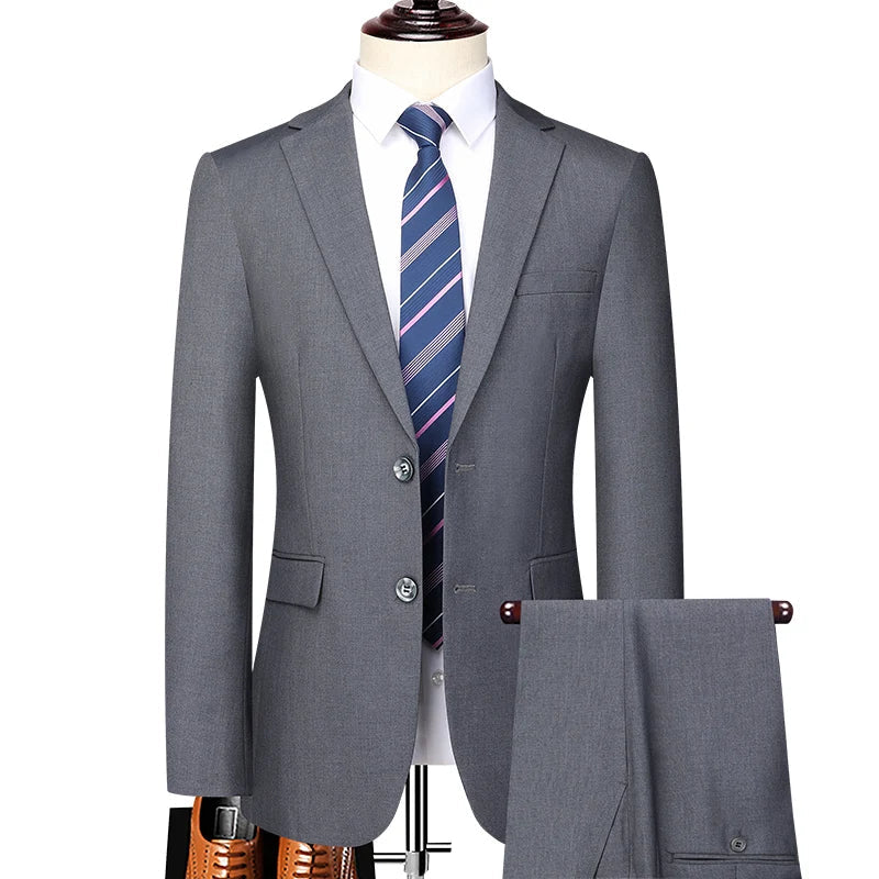 2023 Men’s Two-Button Wedding Suit — Korean Slim Fit Fashion Business Formal Two-Piece Set (Blazer + Trousers)