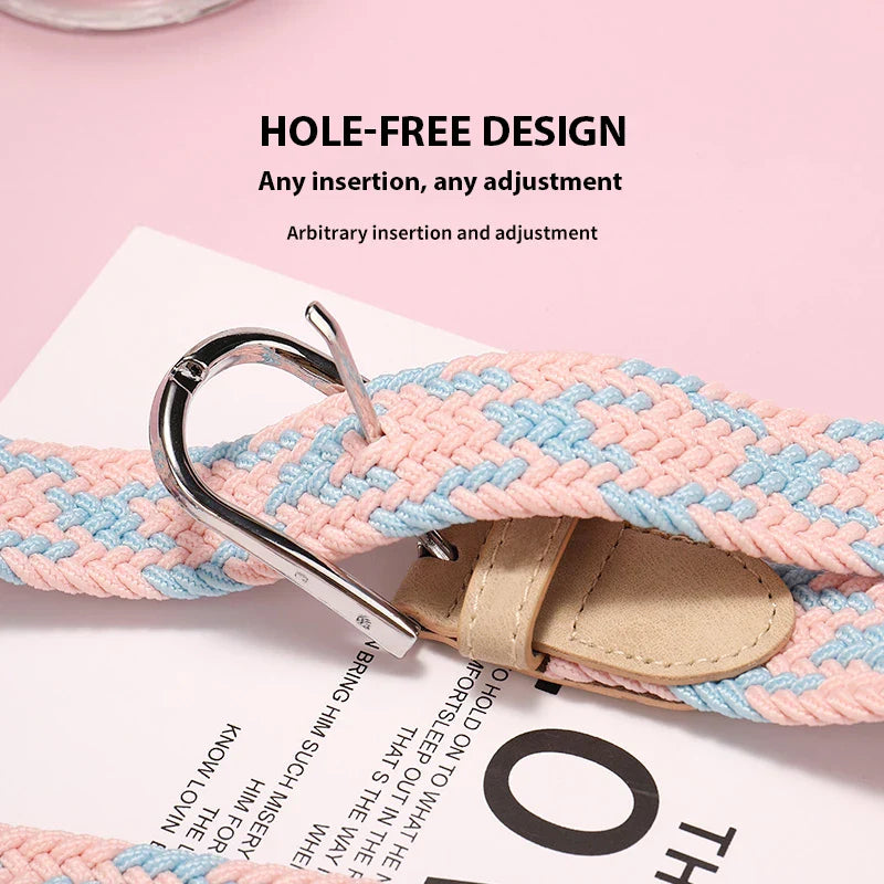 New No-Punching Elastic Women's Belt: Canvas Braided Belt with Pin Buckle - Ideal for Jeans and Student Wear