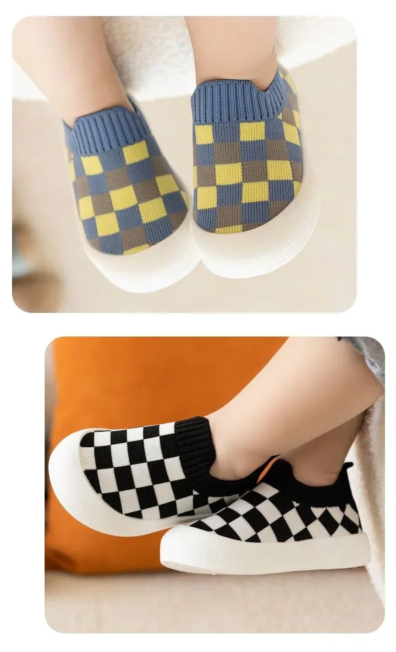 2025 Spring Toddler Slip-On Shoes – Non-Slip First Walkers for Boys and Girls, Classic Plaid Sneakers