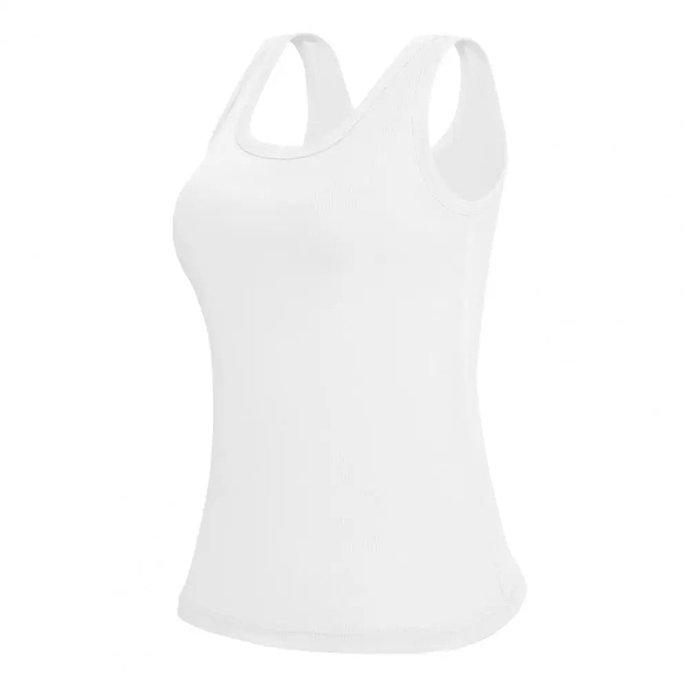 Women’s Built-In Bra Tank Top - Double-Layer Square Neck Yoga Camisole Vest
