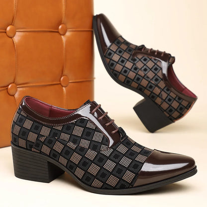 Men’s High Heel Oxford Shoes - Pointed Toe Luxury Leather Formal Business Wedding and Party Dress Shoes