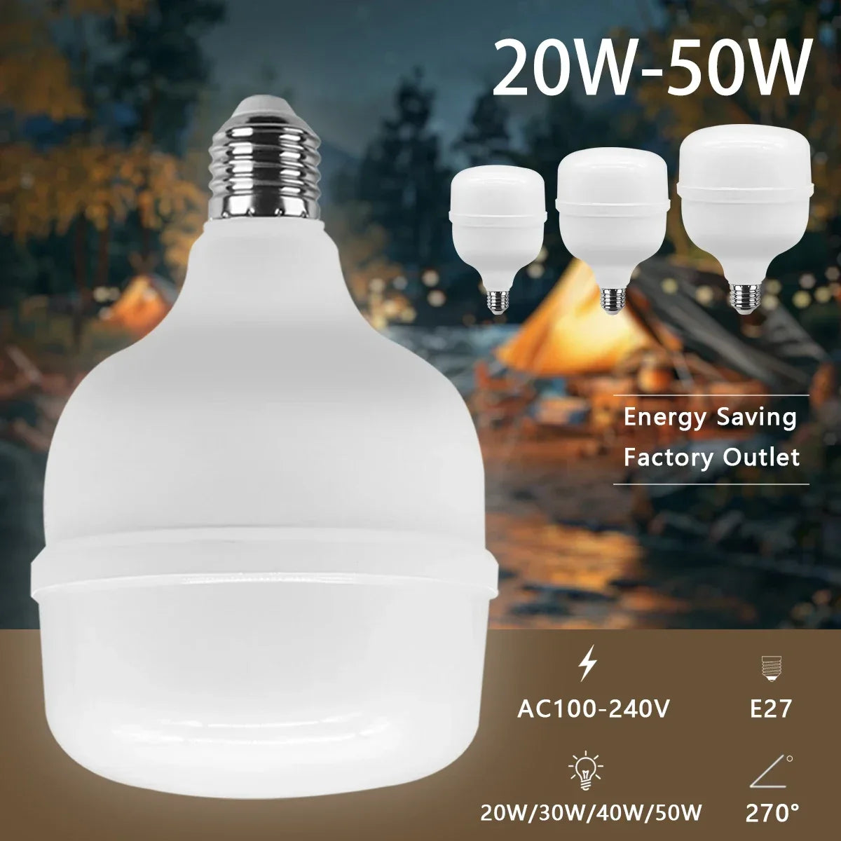 1-5PCS 50W Super Bright LED Bulb – 5000LM E27 Lamp for Home & Living Room, AC 110V/220V