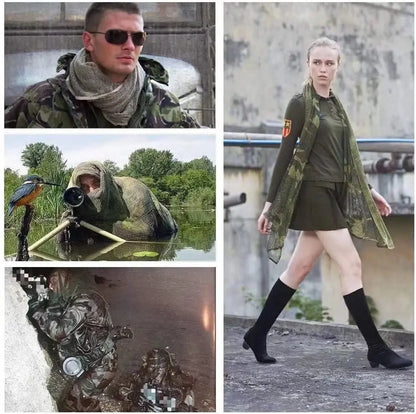 Camouflage Netting Tactical Mesh Scarf - Camo Scarf for Wargames, Hunting, Shooting, and Wild Photography
