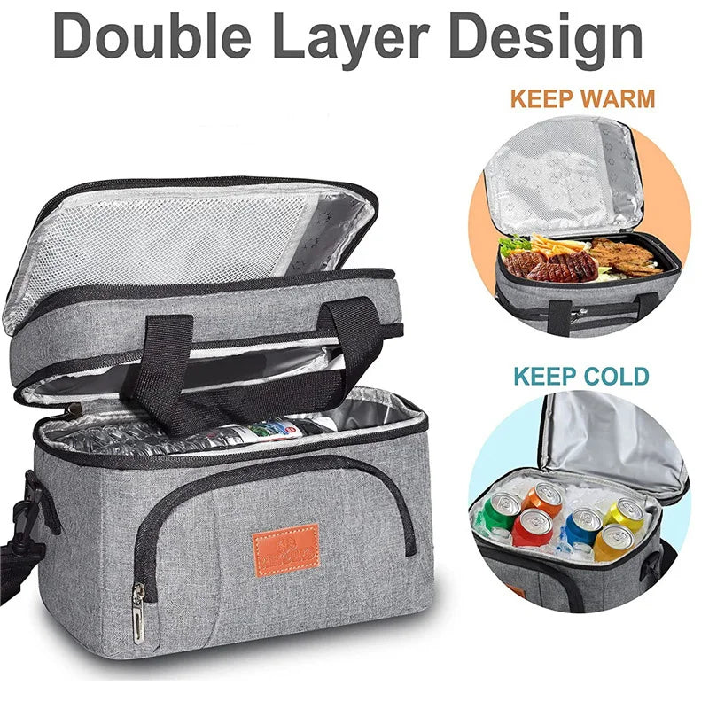 Large Capacity Multifunctional Double Layers Tote Cooler Lunch Bags - Travel Picnic Lunch Box for Women & Men with Shoulder Strap