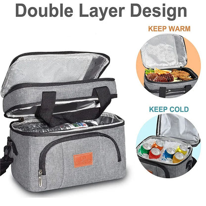 Large Capacity Multifunctional Double Layers Tote Cooler Lunch Bags - Travel Picnic Lunch Box for Women & Men with Shoulder Strap