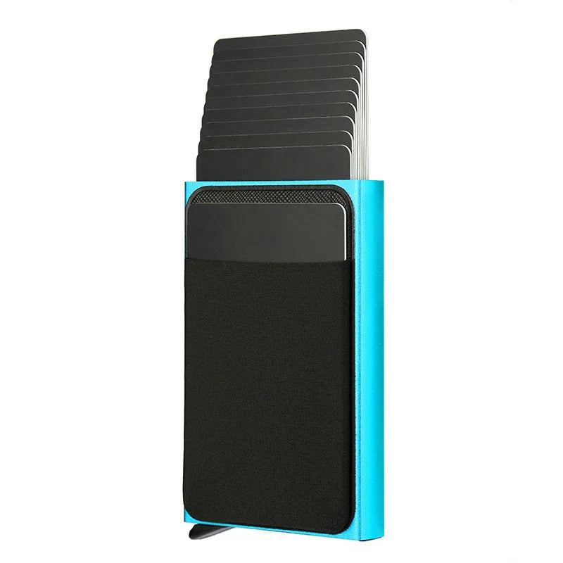 Automatic Flip Card Holder Sleeve — Large Capacity Metal Wallet with 12 Slots, Anti-Theft Credit Card Case for Men