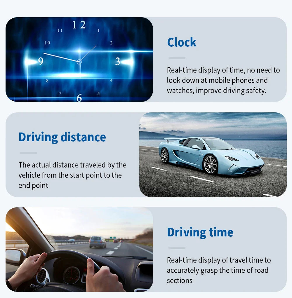 Multi OBD Meter B3 HUD – Speed, RPM, Water Temp, Fuel, Time with Overspeed, Voltage Alarm & Drive Reminder