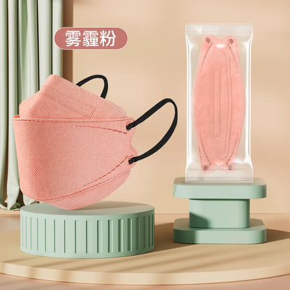 Morandi Colored KN95 Face Masks – 3D Fish & Willow Leaf Shape, 4-Layer Protective Mask for Men & Women