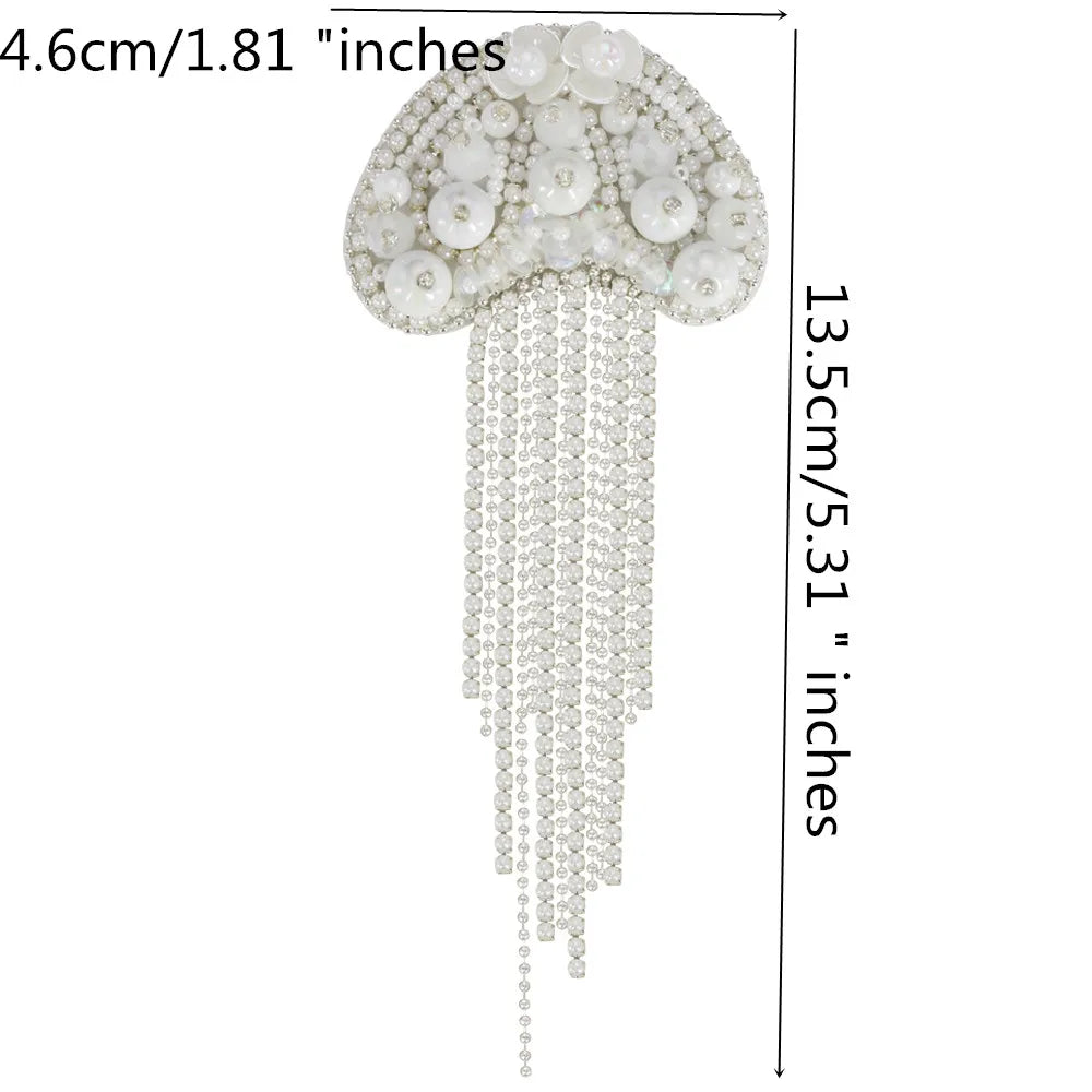 Marine Series Rhinestone Patches - Handmade Shell Starfish Seahorse Leaf Beaded Sewing Appliques for DIY Clothing