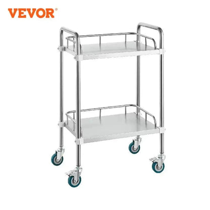 VEVOR 2-Shelf Stainless Steel Rolling Lab Cart – Utility & Serving Cart for Clinic, Laboratory, Hospital & Salon