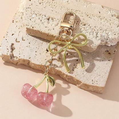 Red Cherry Pendant Keychain – Cute Multifunctional Bag & Car Key Accessory for Women