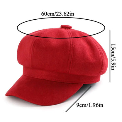 Casual Suede Fabric Hat — Solid Color Adjustable Baker Newsboy Beret Cap