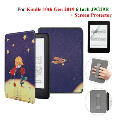 Kindle 10th Gen 6" Leather Case – Hand Strap & Screen Protector Cover with Wake/Sleep Function (2019, J9G29R)