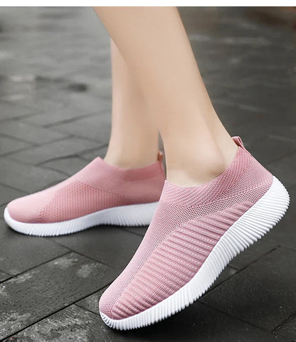 Women’s Slip-On Sock Sneakers – Breathable Flat Casual Vulcanized Sports Shoes Zapatillas
