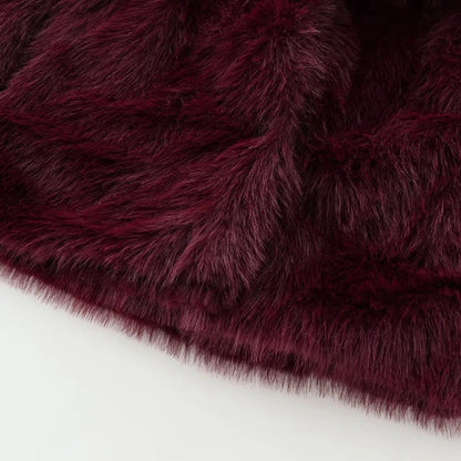 HXAO Women's Fur Coat – 2024 Plush Burgundy Bomber Jacket, Solid Crop Long Sleeve Warm Winter Casual Coat