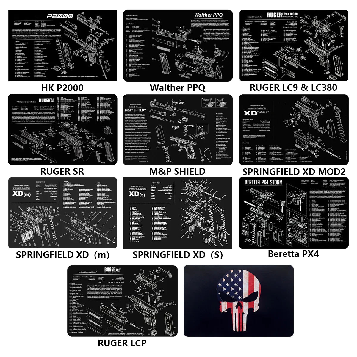 Gun Cleaning Rubber Mat Mouse Pad – AR15, AK47, Remington 870, GLOCK Gen4/Gen5, CZ-75, P220, P226, P229, Beretta 92, 1911 3D Work Mat