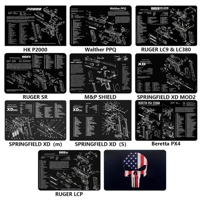 Gun Cleaning Rubber Mat Mouse Pad – AR15, AK47, Remington 870, GLOCK Gen4/Gen5, CZ-75, P220, P226, P229, Beretta 92, 1911 3D Work Mat
