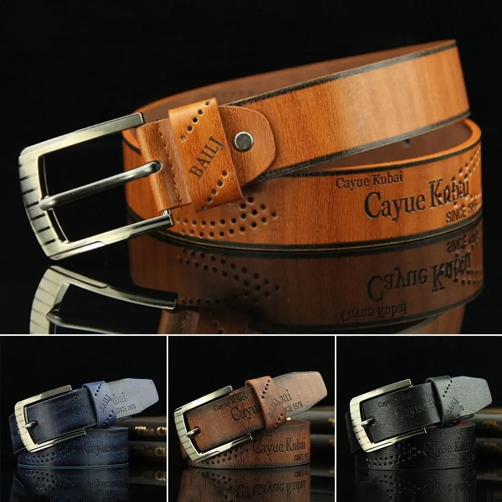 Men's Ratchet Leather Belt – Adjustable Strap with Free Buckle Replacement for Cowboy Style