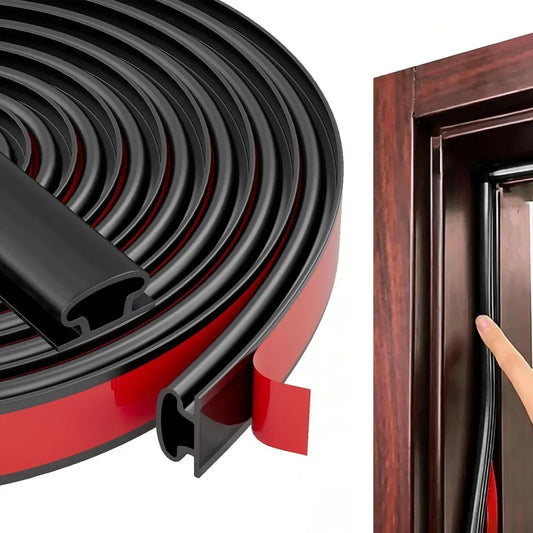 Self-Adhesive Door Seal Strip - 6M Rubber Soundproof Weather Stripping for Windows & Door Frames, Hollow Gap Filler Insulation