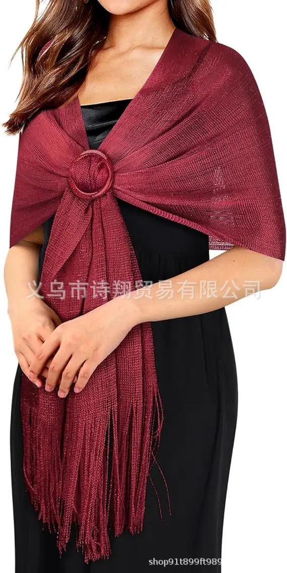 Gold & Silver Thread Tassel Scarf – Elegant Beach, Wedding & Party Fashion Shawl Accessory SJ15