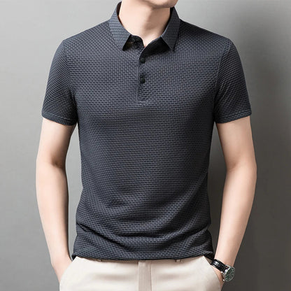 Men’s Business Casual Short Sleeve Polo — Solid Color Floral Summer Shirt, Breathable & Comfortable