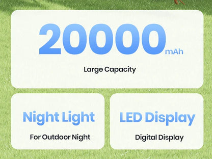 Warmco D4 Portable Desk Fan – 8" Rechargeable Camping Fan with 20000mAh Battery, Light, 48H Runtime, Silent Operation, Digital Display