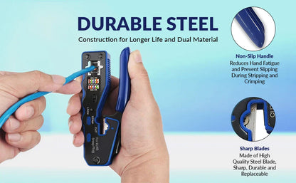 ZoeRax Pass-Through RJ45 Crimping Tool — All-in-One Crimper & Cutter for Cat6a/Cat6/Cat5 8P8C Ethernet