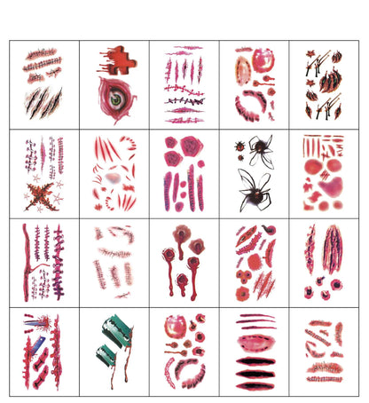 50 Sheets Halloween Theme Bloody Wound Tattoo Stickers - Waterproof Temporary Face Makeup for Kids' Halloween Party Decoration and Favors