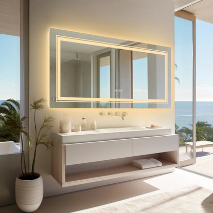 Extra Large Rectangle LED Bathroom Mirror – Dimmable, Anti-Fog, Shatter-Proof Vanity Mirror with Front & Backlight