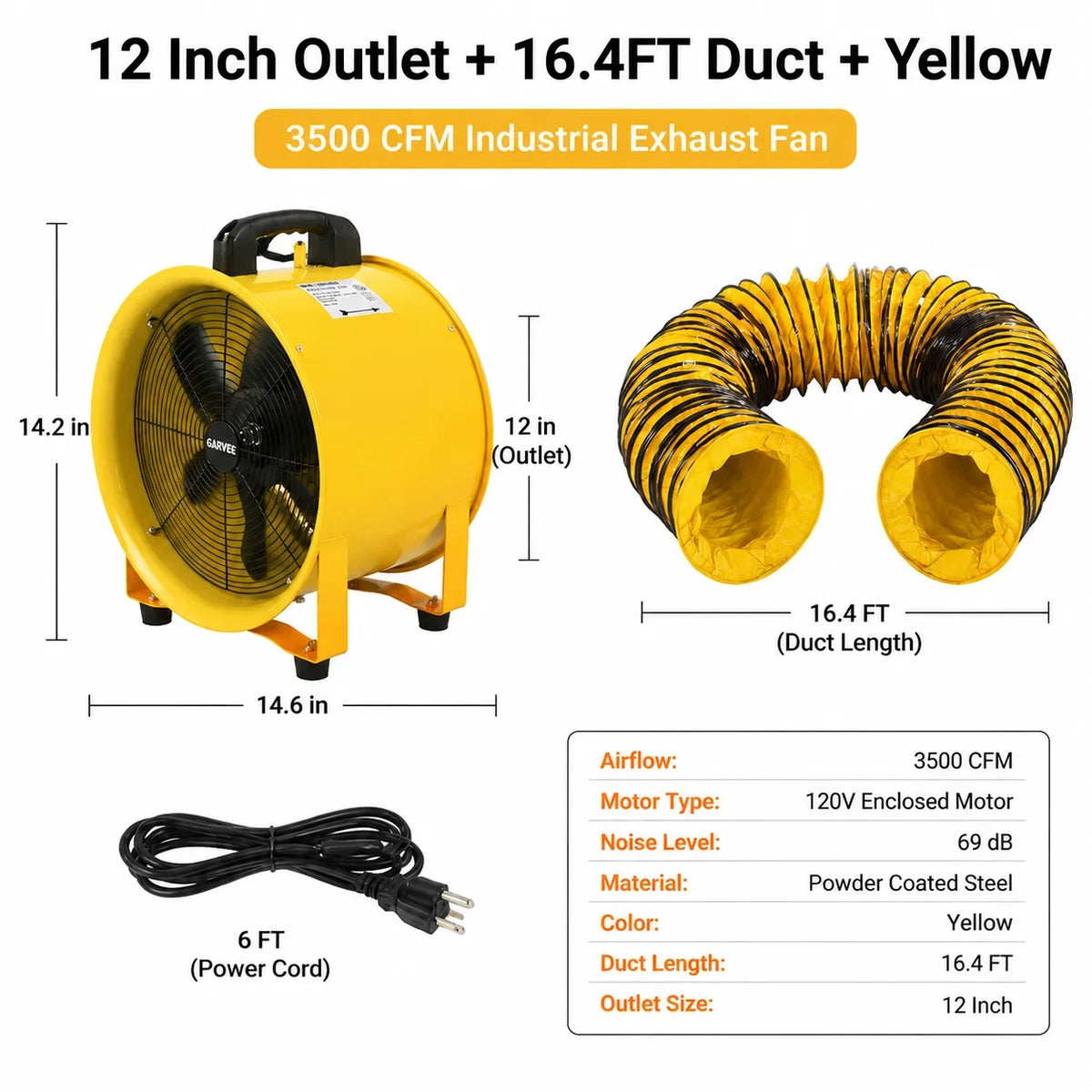 Portable Industrial Exhaust Fan - 3500 CFM Heavy-Duty Ventilation Blower with Flexible Duct for Workshop, Basement & Attic